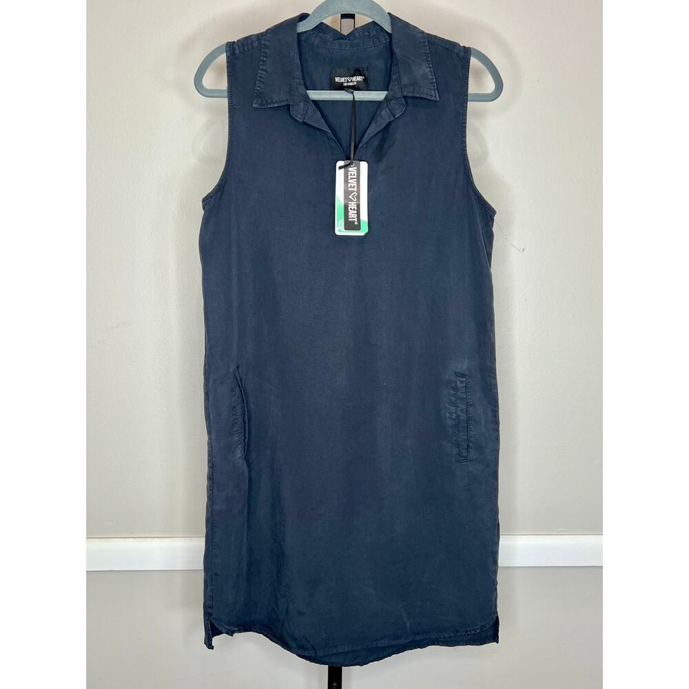 Velvet Heart Navy Tencel Sleeveless Shift Dress Small NWT - Picture 2 of 9